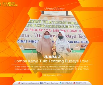 Dua Siswa SMAN 1 Dukuhwaru Juara 3 Lomba Karya Tulis Kesejarahan 2021