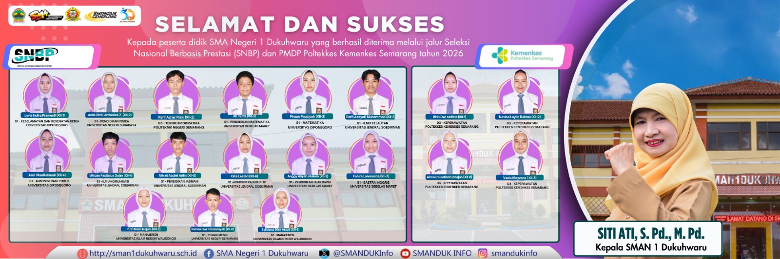 Selamat dan Sukses Untuk Siswa-Siswi SMAN 1 DUkuhwaru yang diterima PTN jalur SNBP dan PMDP